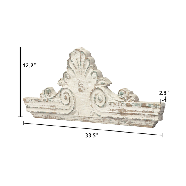 33" Handmade Distressed White Finish Wooden Scroll Over The Door Decor