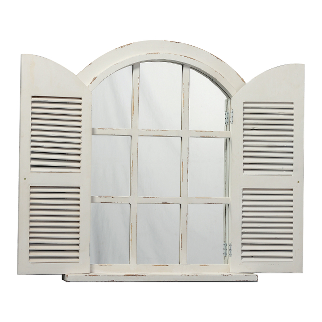 Farmhouse Arched Window Mirror with Shutters 35 x 28 inches