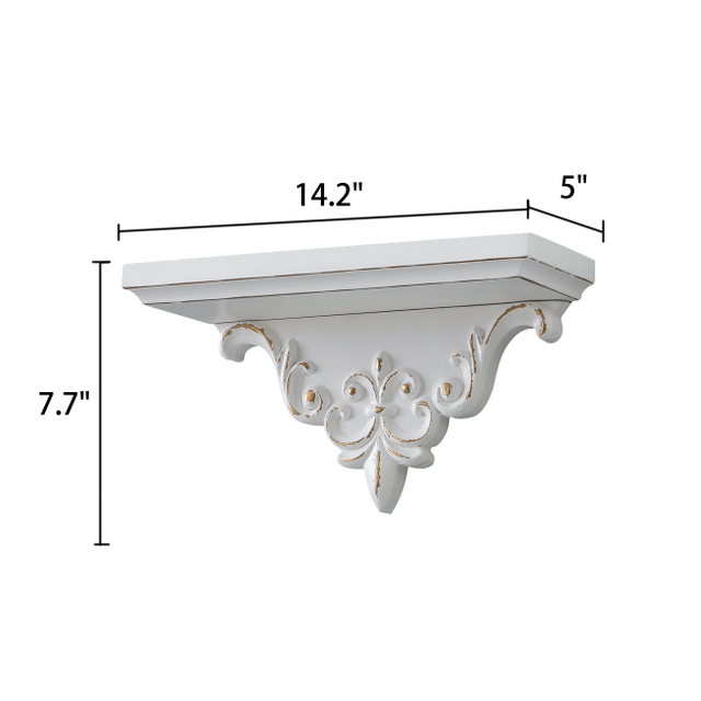 French Wooden Shelf for Wall, 14 Inch Long Floating Shelf | Vintage White Decorative Wall Shelf, Figurines Picture Ledge Shelf, Small Hanging Shelf for Kitchen, Living Room, Bathroom