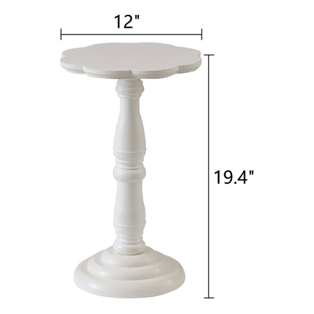 White Round Small Pedestal Side Table 19" Tall, Floral Shape Tabletop