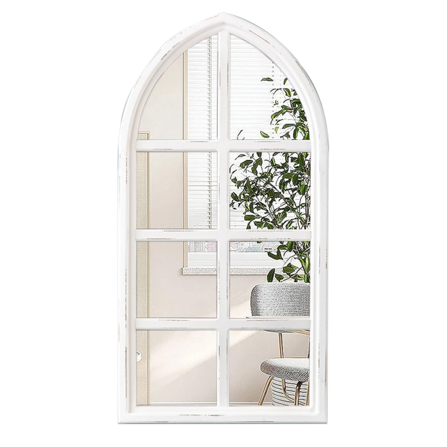 Distressed White Arched Window Mirrors for Wall Decor 18 X 36 Inch