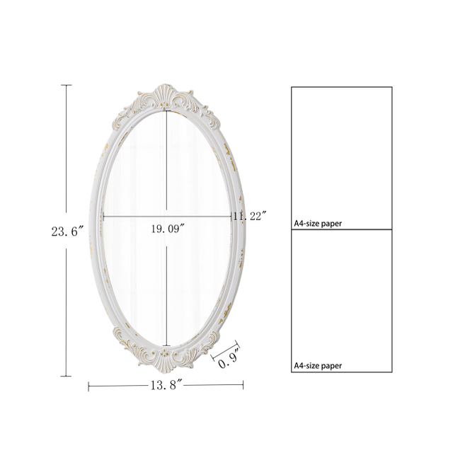 Distressed White Arendahl Glam Ornate Oval Mirror 24" X 14", Horizontal or Vertical