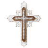 Rustic Wooden Cross for Wall, 11 Inches Tall Decorative Cross with White Metal Overlay and Beaded Detail