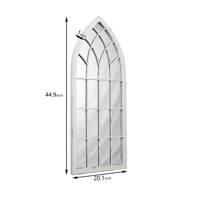 Rustic Arched Window Mirror, Distressed White, 20 x 45 inches