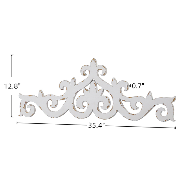 White Handmade Distressed Scroll Over The Door Decor 36 × 13 Inches