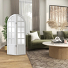 Arched Window Frame Room Divider 2 Panel, 4.7ft / 56 Inches Rustic White Folding Screen with Mirror Panels