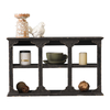Distressed Black Floating Shelf with Carved Accents, 3-Tier Wall Shelving Unit