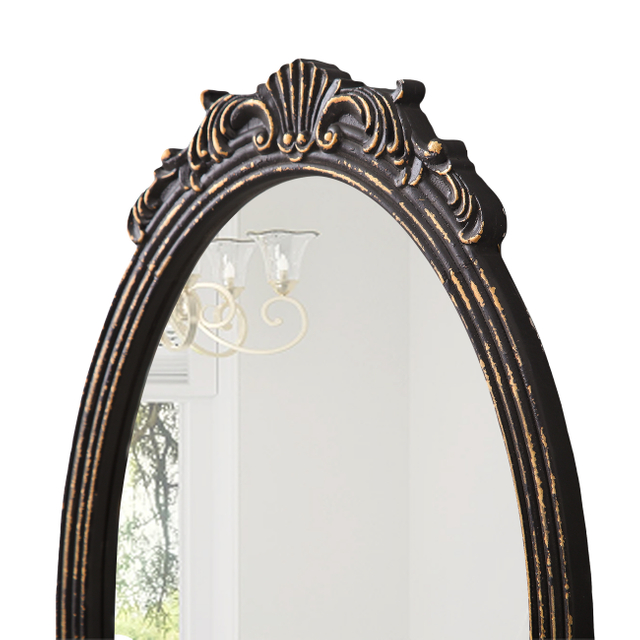 Antique Baroque Oval Mirror for Wall 30 X 18 Inch, Black