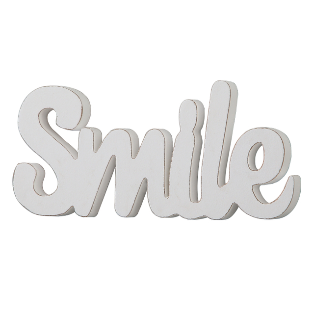 Distressed White Smile Wooden Word Sign