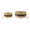 Set of 2 Oval Woven Basket with Lid, Black Trim, Wooden Knobs