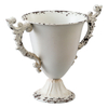 Shabby Chic White Urn Vases for Table, Small Metal Flower Vase 8" H