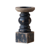 Handmade Shabby Chic Wooden Black Candle Holder, Square Base 7" Tall