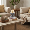 Rustic Wood Pillar Candle Holder with Wide 6 Inches Tray