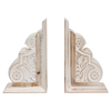 1 Pair Rustic Handmade Distressed White Wood Bookends, Carved Pattern