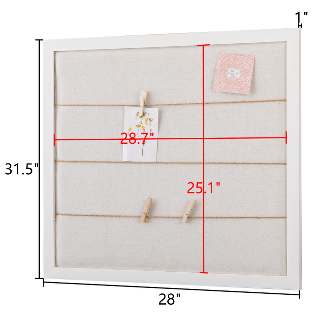 Rustic White Linen Bulletin Board, 28 x 32 Wood Framed Memo Board