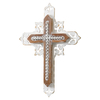 Rustic Wooden Cross for Wall, 11 Inches Tall Decorative Cross with White Metal Overlay and Beaded Detail