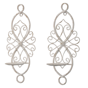Wall Candle Holders Set of 2, Metal Scroll White Wall Candle Sconces