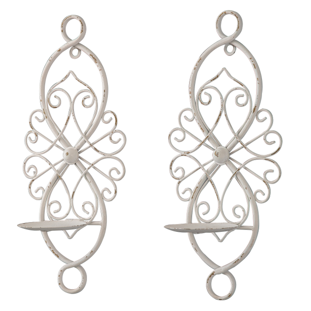 Wall Candle Holders Set of 2, Metal Scroll White Wall Candle Sconces