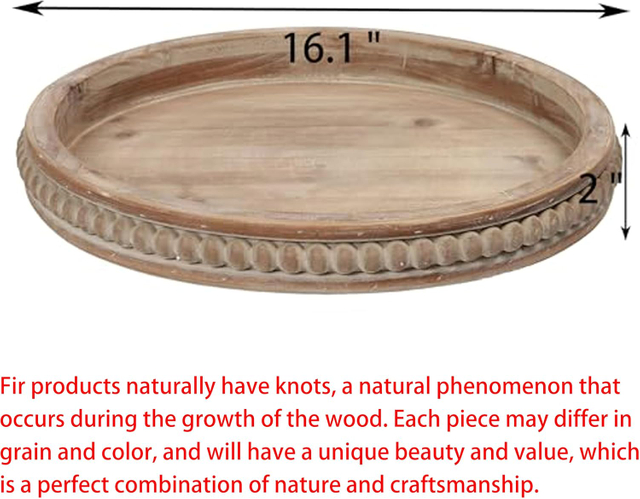 16 Inches Round Wood Tray, Handcrafted Beaded Coffee Table Tray
