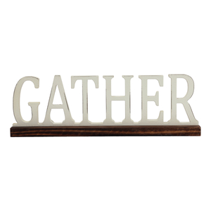 Rustic Wooden Gather Signs for Home Decor 16", Distressed White