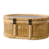 Oval Rattan Boxes with Glass Lid Set of 2, Handwoven Boho Storage Bins