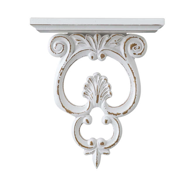 French White Floating Shelf Wood, Rustic Shelves for Wall 11" Tall | Scroll Shape Shabby Chic Design, Displaying Candle, Mini Planter Pot, Small Item, Living Room, Bedroom, Dining Room, Hallway