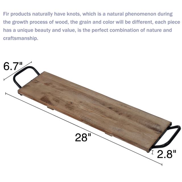 Rustic 25" Long Narrow Wood Serving Tray with Handles