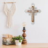 Rustic Wooden Cross for Wall, 11 Inches Tall Decorative Cross with White Metal Overlay and Beaded Detail