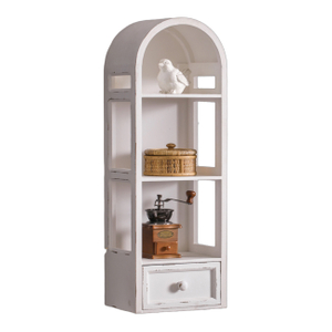31" Tall Rustic Arched 3 Shelf White Wall Storage Cabinet with Drawer