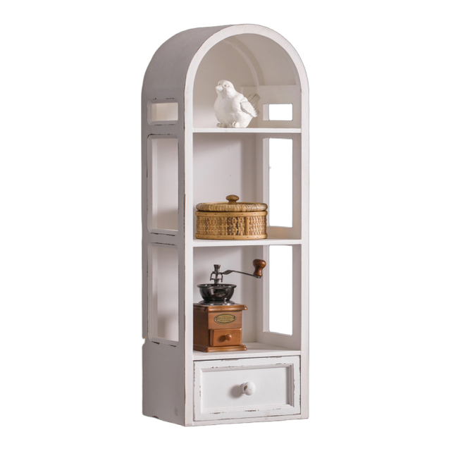 31" Tall Rustic Arched 3 Shelf White Wall Storage Cabinet with Drawer