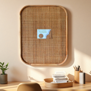Boho 20x26 Woven Rattan Bulletin Board Wood Frame