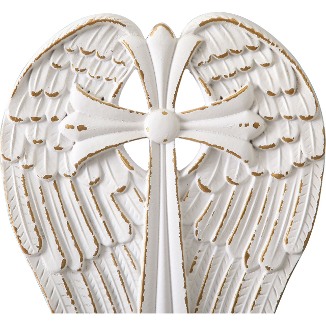 Distressed White Angel Wings Cross Wall Decor