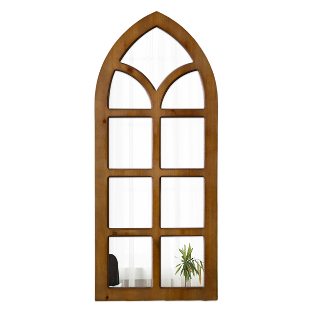 Farmhouse Arched Windowpane Mirror 14 X 34 Inch, Burning Finished