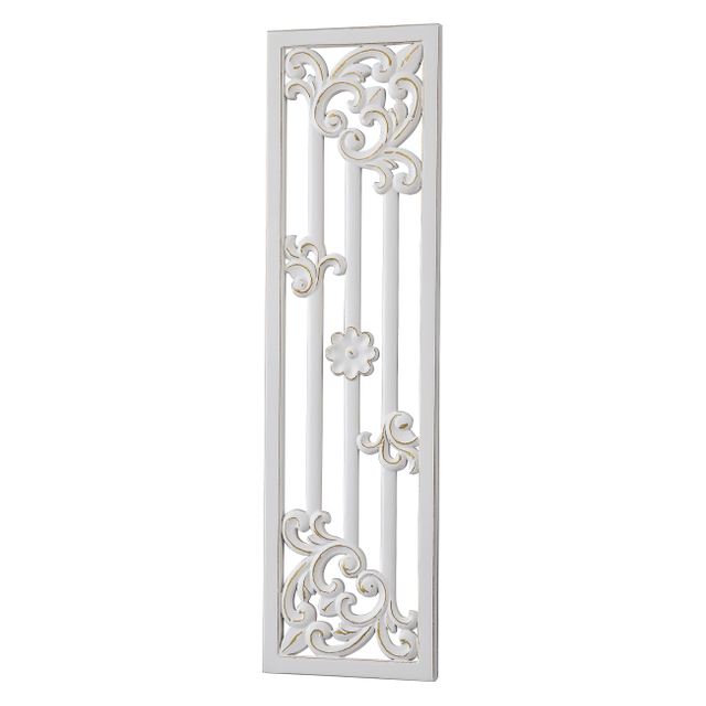 Vintage Wood Wall Panels, Distressed White and Gold, 41 Inch
