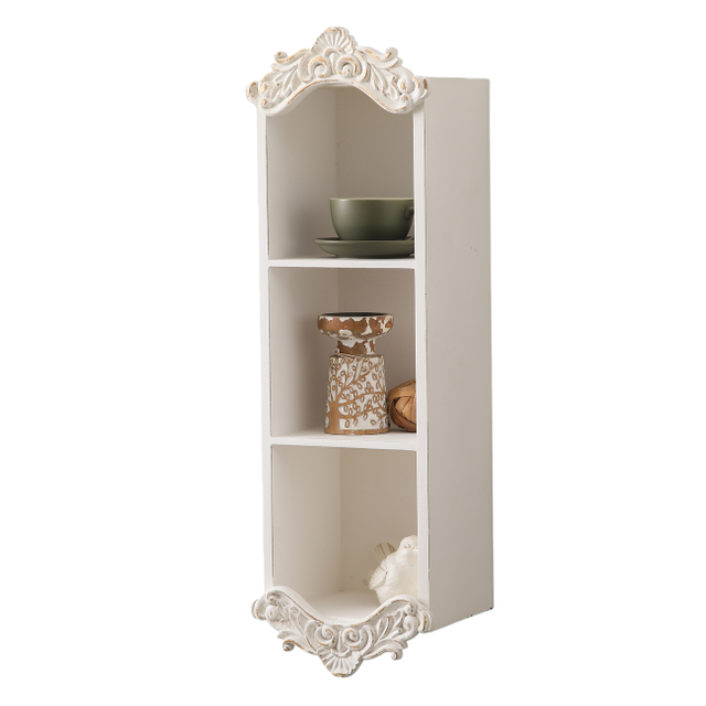 32" Tall Narrow Vintage Wall Mounted Storage Cabinet, Carved Distressed
