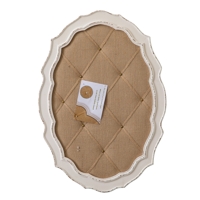 20x28 Oval Burlap Bulletin Board, Scalloped Wood Frame 