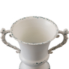 Distressed White Metal Vase, Decorative Flower Urn Planter 7 Inch Tall