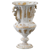 Handmade Distressed White & Gold Metal Vase, 10"Tall Small Urn Planter