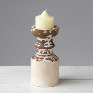 Rustic Wood Pillar Candle Holder, Handmade Distressed, 5" L x 9" H